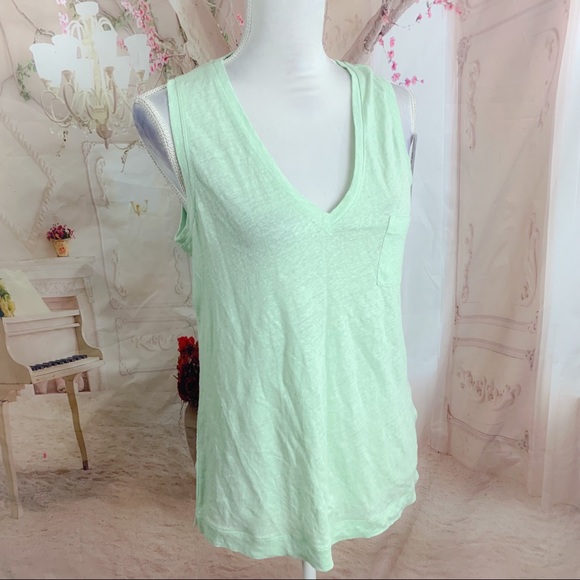 NEW J Crew Knit Good V Neck Linen Tee in Green - Picture 4 of 10